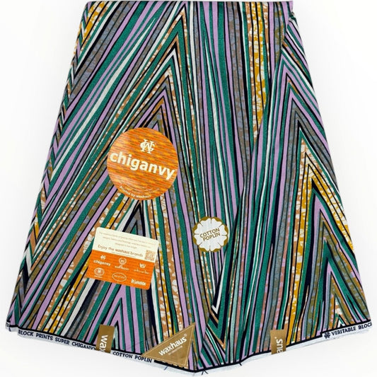 Wax Demi Super Brillant 6 Yards - 100% Coton - Vert, Orange et Violet by Chiganvy - Soumawax Soumawax