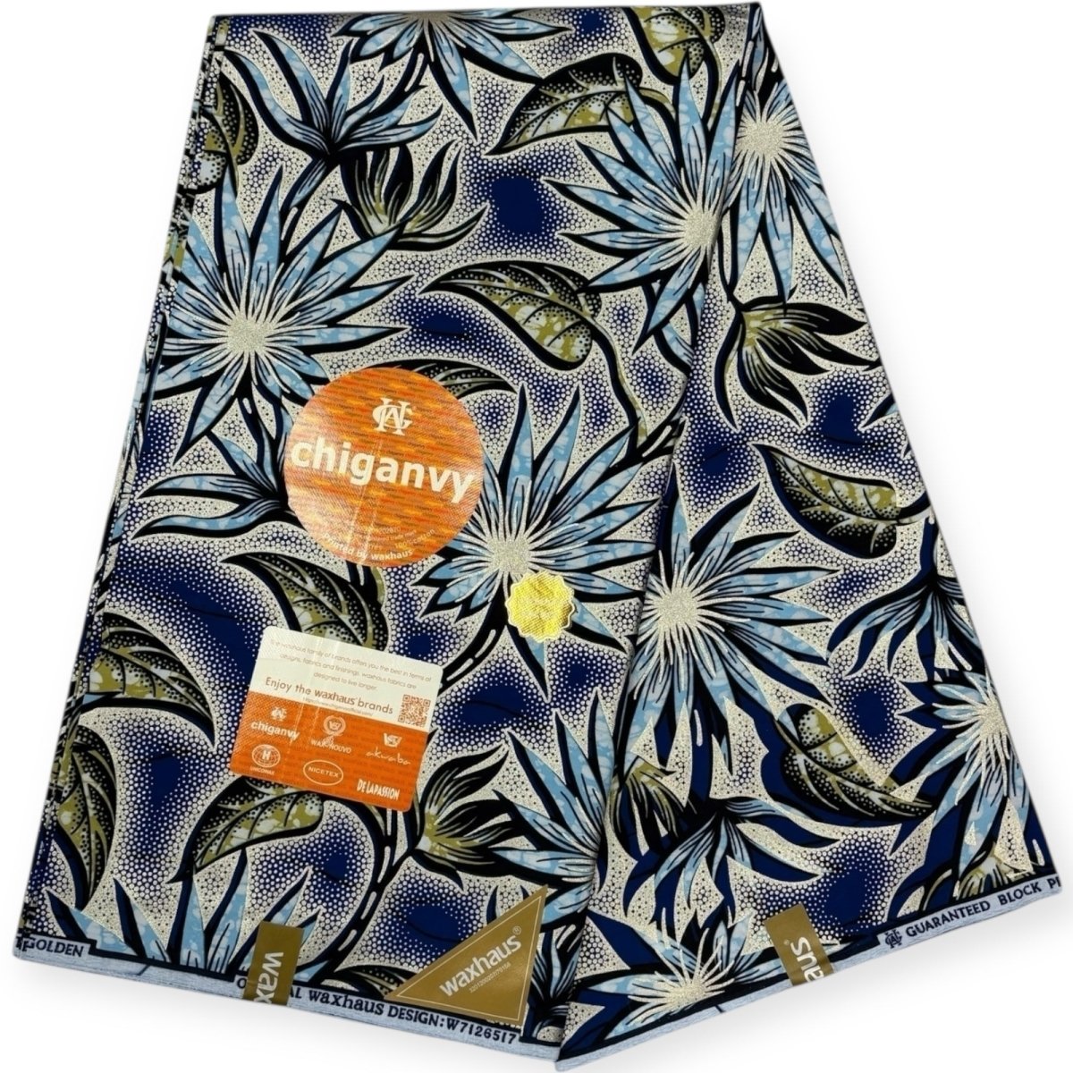 Wax Demi Super Chiganvy Brillant 6 Yards - 100% Coton - Bleu et Or - Soumawax Soumawax