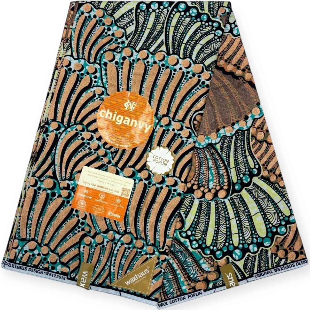 Wax Demi Super Chiganvy Brillant 6 Yards - 100% Coton - Or, Bleu et Vert - Soumawax Soumawax