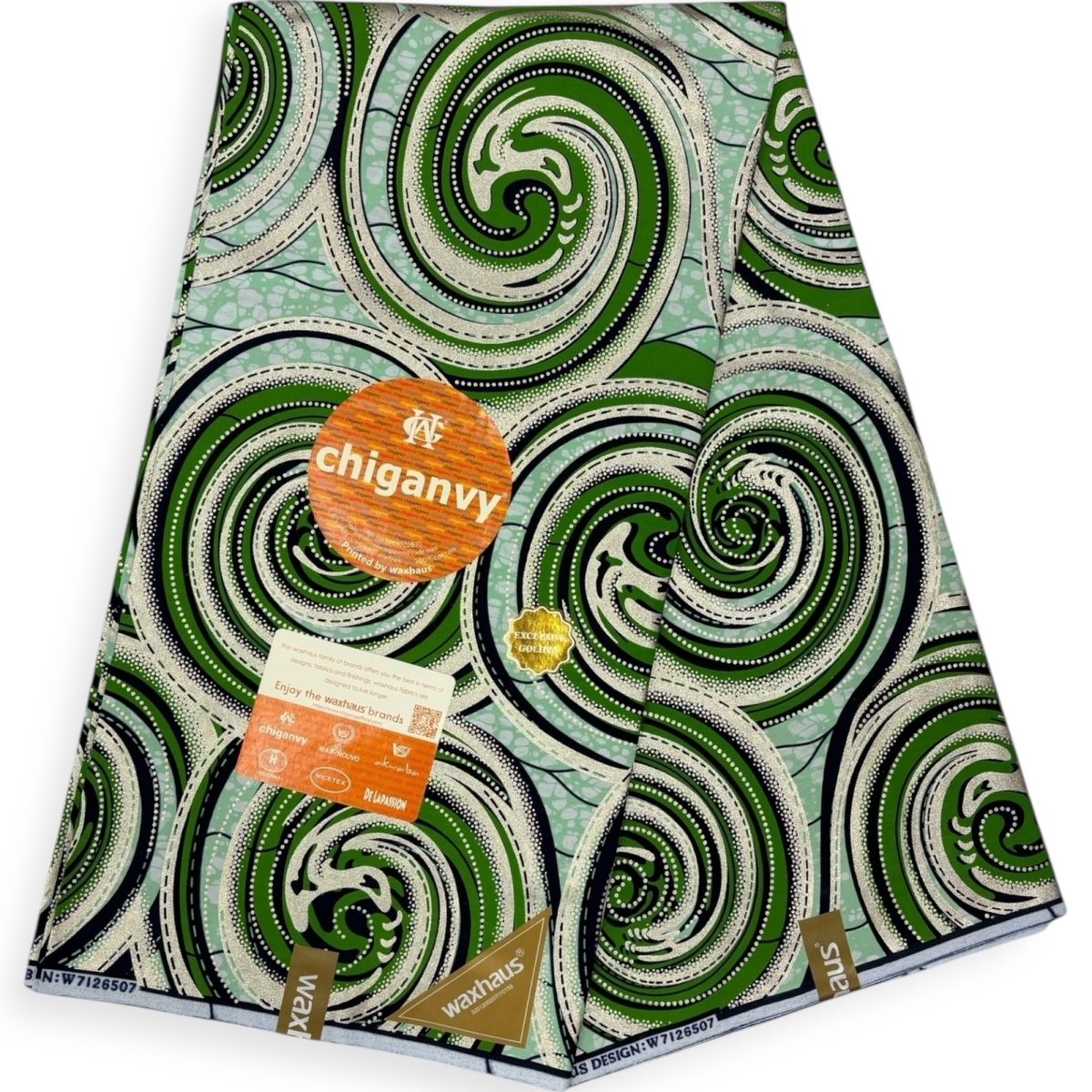 Wax Demi Super Chiganvy Brillant 6 Yards - 100% Coton - Vert et Or - Soumawax Soumawax