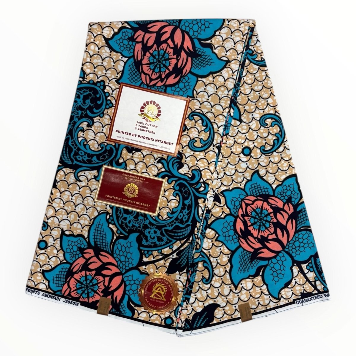 Wax Hitarget 6 Yards - 100% Coton - Beige, Bleu et Rose - Soumawax Soumawax