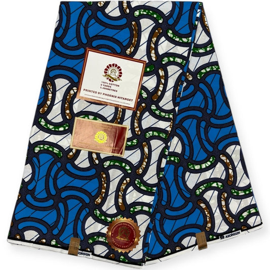 Wax Hitarget 6 Yards - 100% Coton - Blanc et Bleu - Soumawax Soumawax