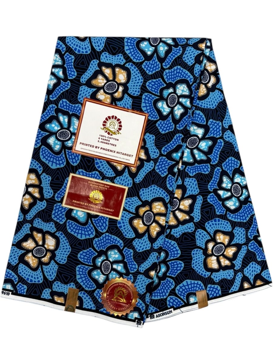 Wax Hitarget 6 Yards - 100% Coton - Bleu, Beige et Blanc - Soumawax Soumawax