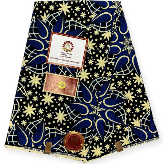 Wax Hitarget 6 Yards - 100% Coton - Bleu et Beige - Soumawax Soumawax