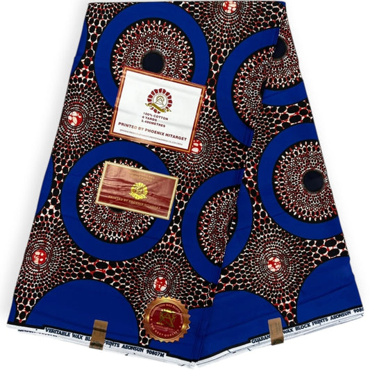 Wax Hitarget 6 Yards - 100% Coton - Bleu et Rouge - Soumawax Soumawax