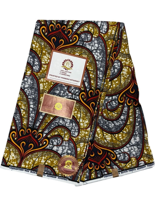 Wax Hitarget 6 Yards - 100% Coton - Champagne, Gris, Orange et Jaune - Soumawax Soumawax