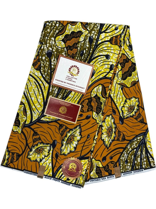 Wax Hitarget 6 Yards - 100% Coton - Jaune, Orange et Bleu - Soumawax Soumawax