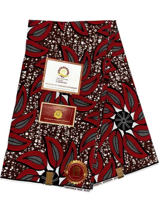 Wax Hitarget 6 Yards - 100% Coton - Marron et Rouge - Soumawax Soumawax