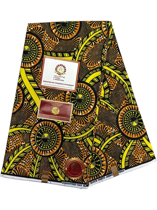 Wax Hitarget 6 Yards - 100% Coton - Orange, Noir et Jaune - Soumawax Soumawax