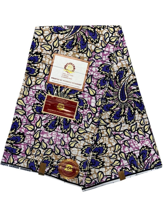 Wax Hitarget 6 Yards - 100% Coton - Rose, Violet, Beige et Noir - Soumawax Soumawax