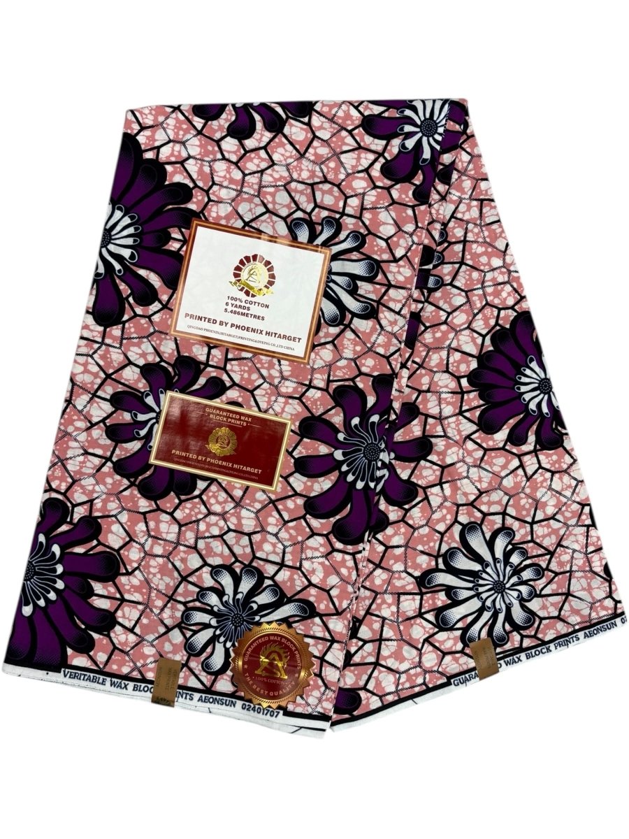 Wax Hitarget 6 Yards - 100% Coton - Rose, Violet et Bleu - Soumawax Soumawax