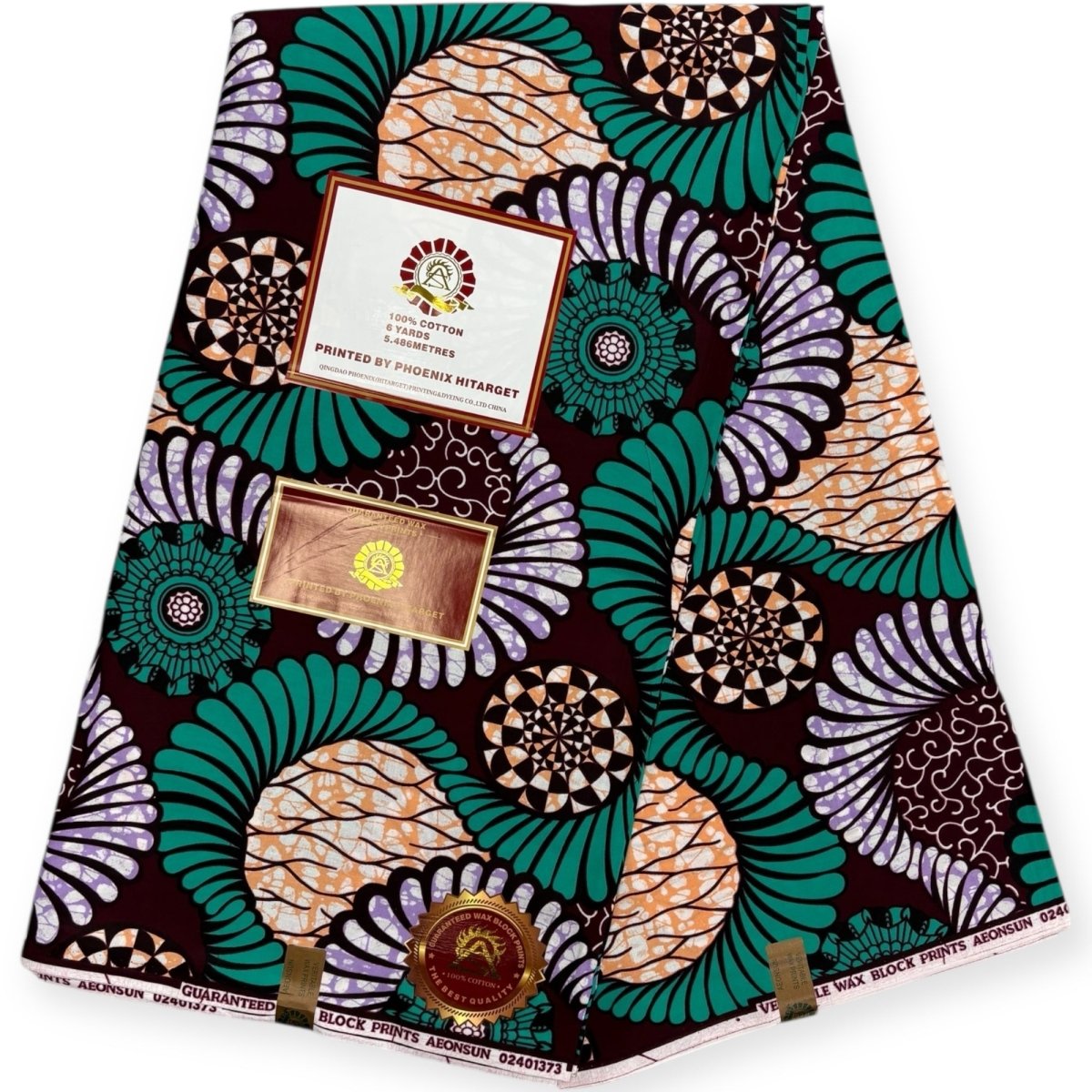 Wax Hitarget 6 Yards - 100% Coton - Saumon, Violet, Vert et Marron - Soumawax Soumawax