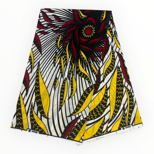 Wax Pagne Africain 6 Yards - 100% Coton - Blanc, Jaune et Rose - Soumawax Soumawax