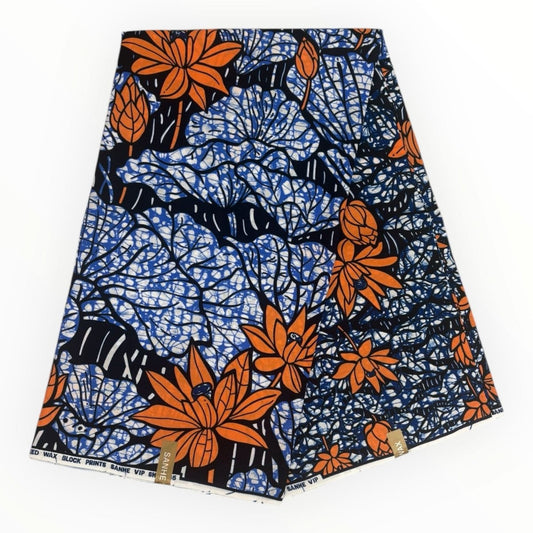 Wax Pagne Africain 6 Yards - 100% Coton - Bleu et Rose Saumon - Soumawax Soumawax