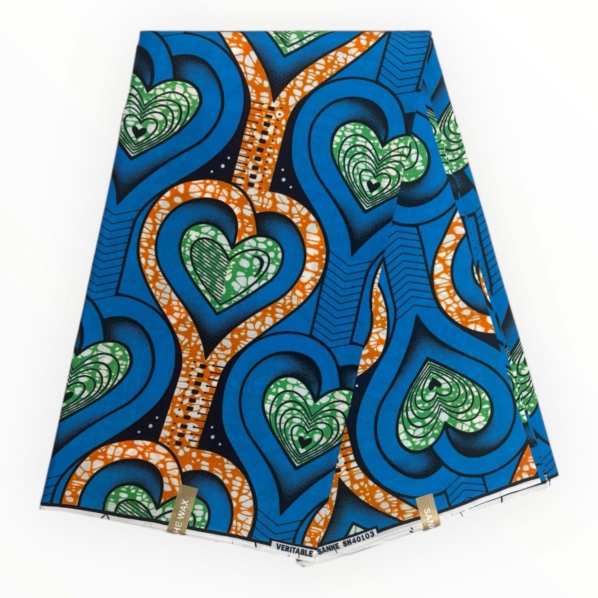 Wax Pagne Africain 6 Yards - 100% Coton - Bleu, Orange et Vert - Soumawax Soumawax
