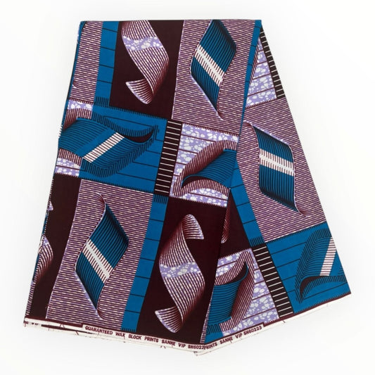 Wax Pagne Africain 6 Yards - 100% Coton - Bleu, Violet et Marron - Soumawax Soumawax