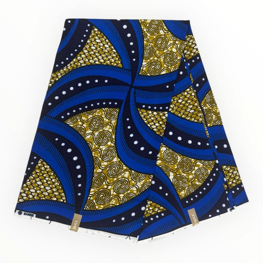 Wax Pagne Africain 6 Yards - 100% Coton - Champagne et Bleu - Soumawax Soumawax