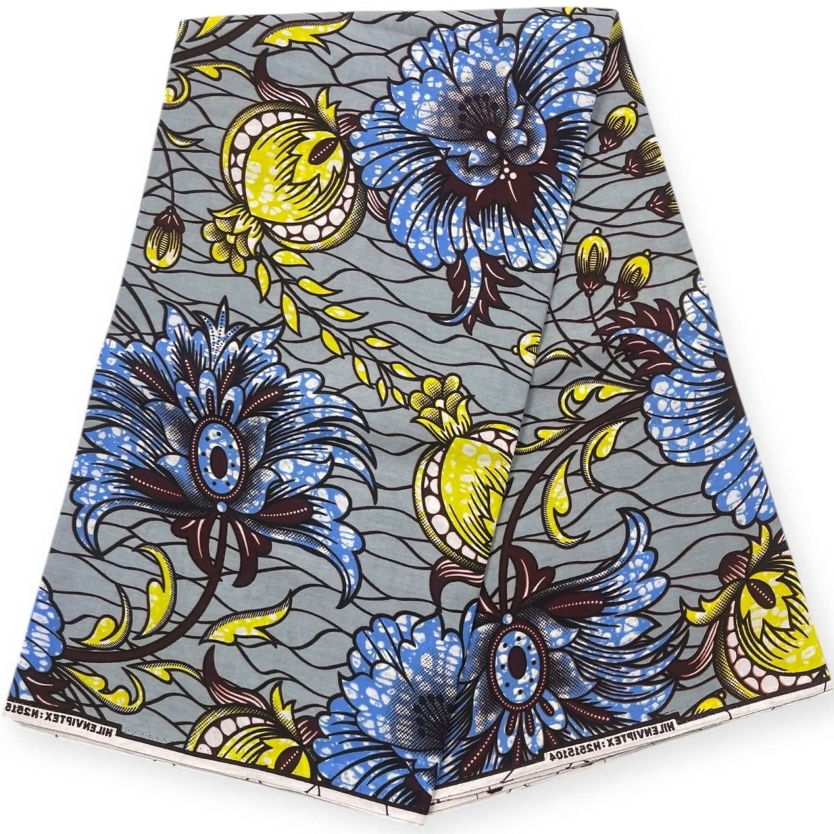 Wax Pagne Africain 6 Yards - 100% Coton - Gris, Jaune & Bleu - Soumawax Soumawax