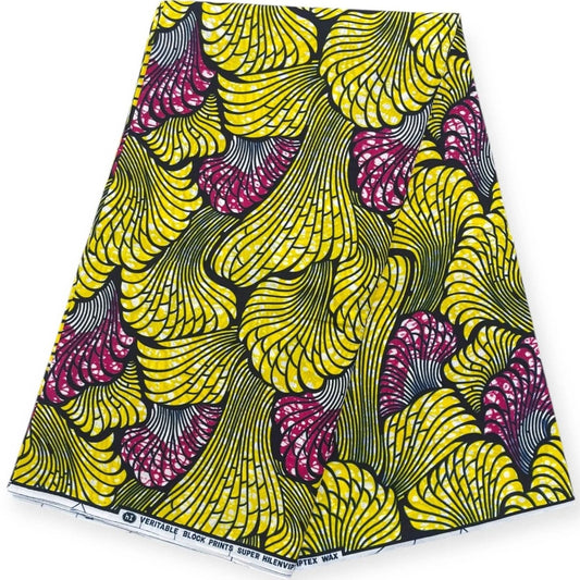 Wax Pagne Africain 6 Yards - 100% Coton - Jaune & Rose - Soumawax Soumawax