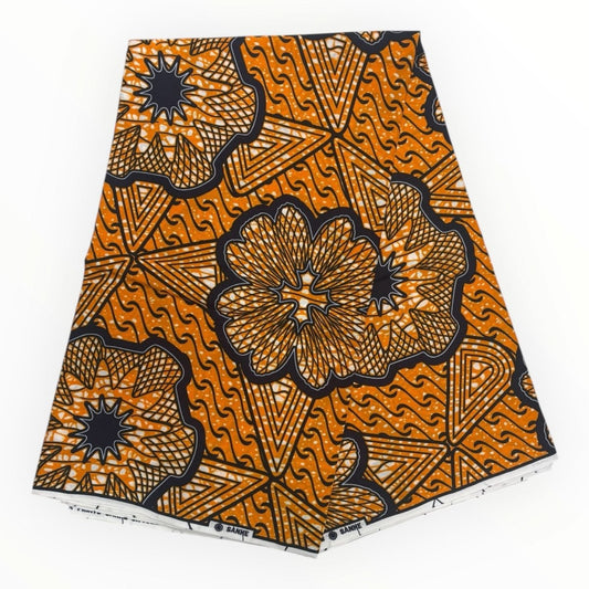 Wax Pagne Africain 6 Yards - 100% Coton - Orange et Bleu - Soumawax Soumawax