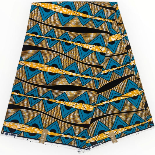 Wax Pagne Africain 6 Yards - 100% Coton - Orange et Bleu - Soumawax Soumawax
