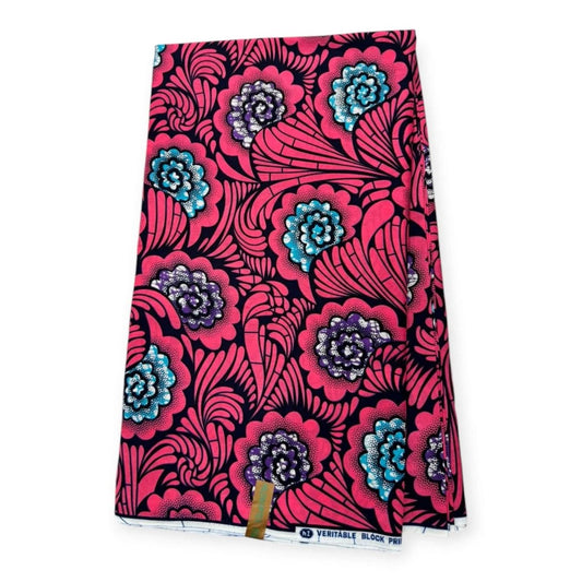 Wax Pagne Africain 6 Yards - 100% Coton - Rose & Bleu - Soumawax Soumawax
