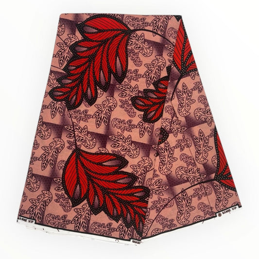 Wax Pagne Africain 6 Yards - 100% Coton - Rose et Rouge - Soumawax Soumawax
