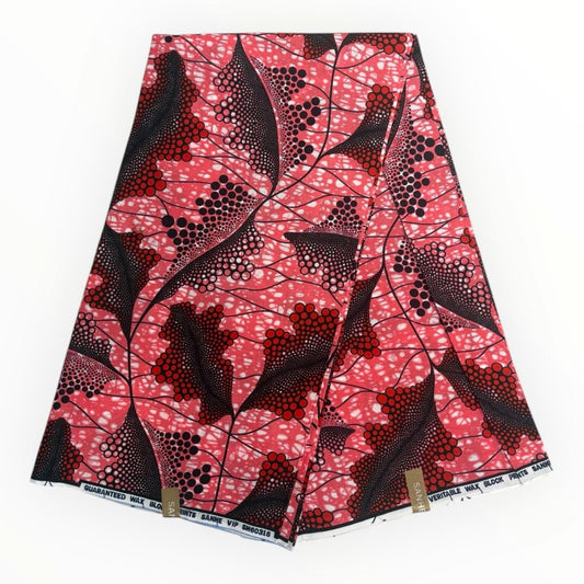 Wax Pagne Africain 6 Yards - 100% Coton - Rose, Rouge et Noir - Soumawax Soumawax