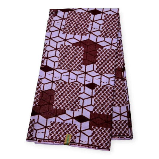 Wax Pagne Africain 6 Yards - 100% Coton - Rouge Bordeaux & Mauve - Satiné - Soumawax Soumawax