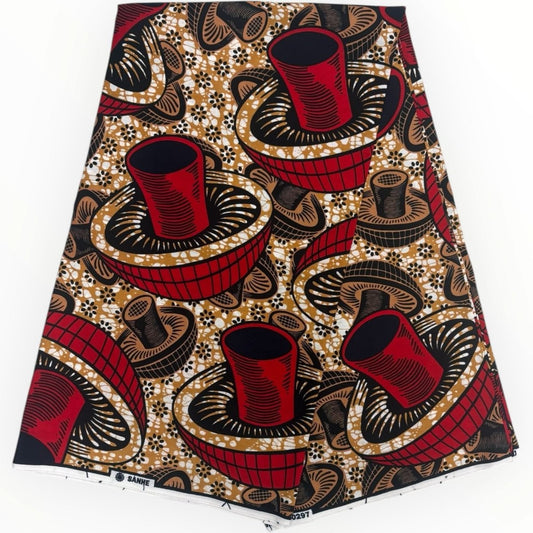 Wax Pagne Africain 6 Yards - 100% Coton - Rouge et Marron - Soumawax Soumawax