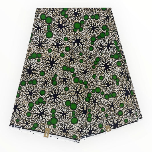 Wax Pagne Africain 6 Yards - 100% Coton - Vert, Blanc et Bleu - Soumawax Soumawax