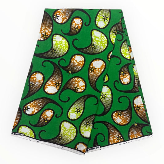 Wax Pagne Africain 6 Yards - 100% Coton - Vert et Marron - Soumawax Soumawax