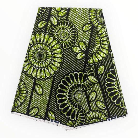 Wax Pagne Africain 6 Yards - 100% Coton - Vert et Noir - Soumawax Soumawax