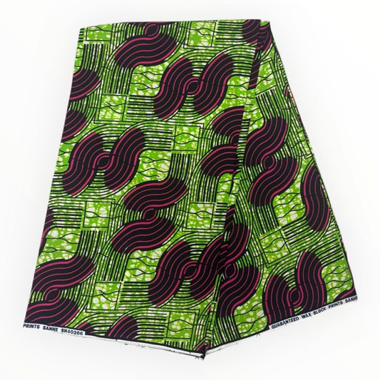 Wax Pagne Africain 6 Yards - 100% Coton - Vert et Rose - Soumawax Soumawax