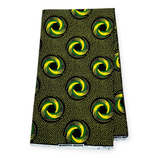 Wax Pagne Africain 6 Yards - 100% Coton - Vert & Jaune - Soumawax Soumawax