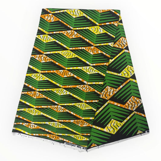Wax Pagne Africain 6 Yards - 100% Coton - Vert, Jaune et Orange - Soumawax Soumawax