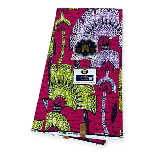 Wax Super Sosso Hitarget 6 Yards - 100% Coton - Rose, Mauve & Vert - Soumawax Soumawax